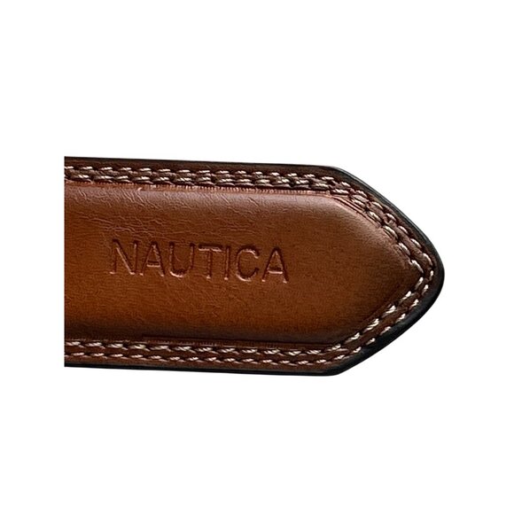 Nautica Mens Brown Leather Belt With Silver Buckle Size 36 Classic Preppy - Picture 8 of 8